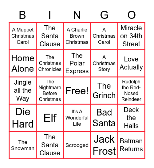 Christmas films Bingo Card