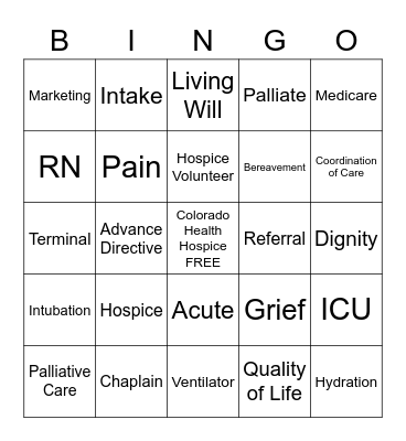Hospice Bingo Card