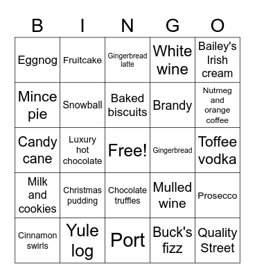 Xmas Goodies Bingo Card