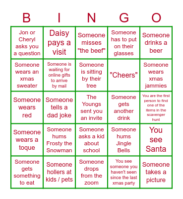 CHRISTMAS WITH THE YOUNGS Bingo Card