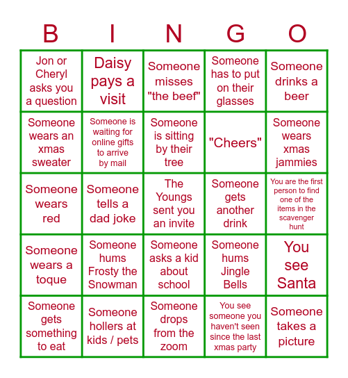 CHRISTMAS WITH THE YOUNGS Bingo Card