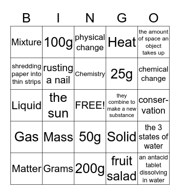 Chemistry BINGO Card