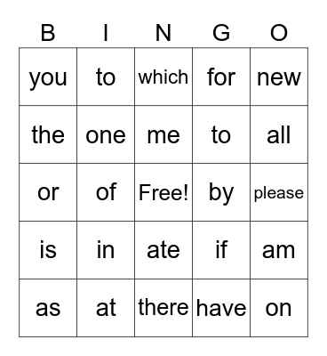 Heart Word Lists 1 and 2 Bingo Card
