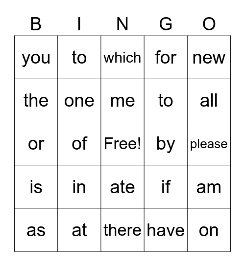 Heart Word Lists 1 and 2 Bingo Card