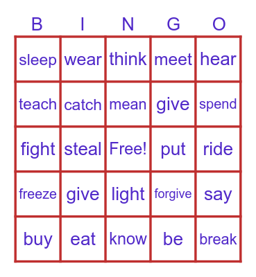 PAST TENSE VERBS Bingo Card