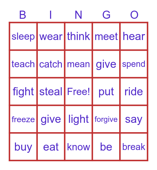 PAST TENSE VERBS Bingo Card