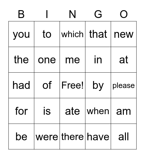 Heart Words- Lists 1 and 2 Bingo Card