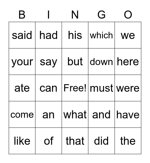Heart Words - Lists 1 and 2 Bingo Card