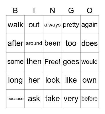 Heart Words - Lists 3 and 4 Bingo Card