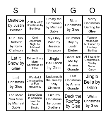 Happy Holidays! Singo Edition Bingo Card