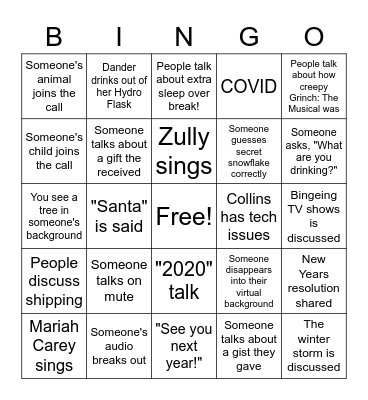 HSMS Staff Winter BINGO Card