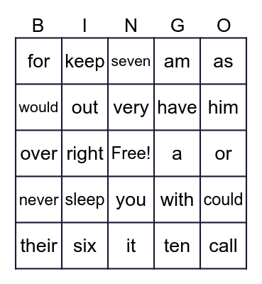 Bingo Sight Words Bingo Card