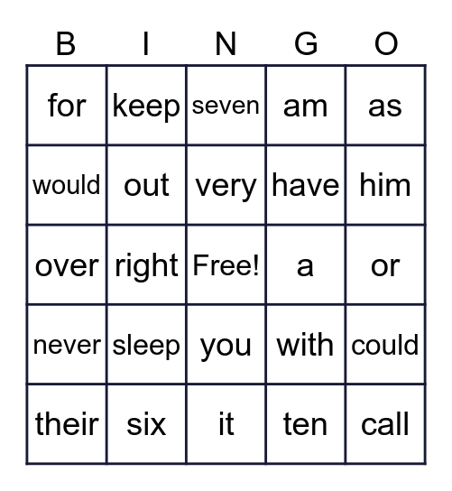 Bingo Sight Words Bingo Card