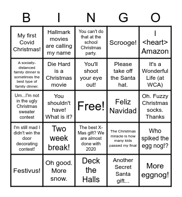 Holiday Bingo Card