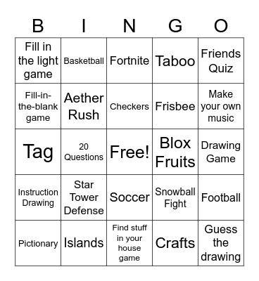 Game Bingo Card