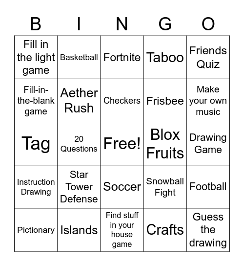 Game Bingo Card