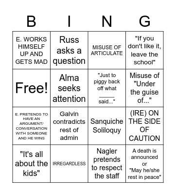 FACULTY MEETING BINGO Card