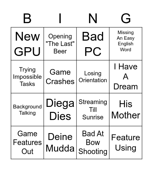 Diega92 Twitch Bingo Card