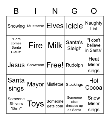 A Year without a Santa Claus Bingo Card