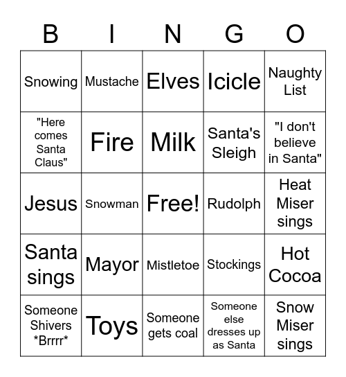 A Year without a Santa Claus Bingo Card