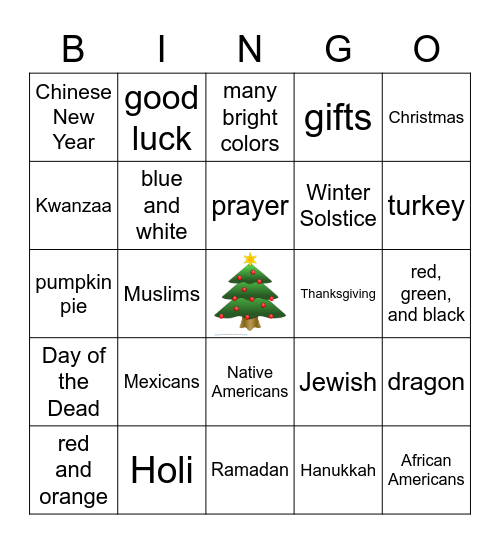 Holidays Around the World Bingo Card