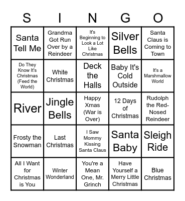 Christmas Hits Bingo Card
