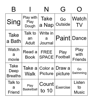 Coping Skills BINGO Card