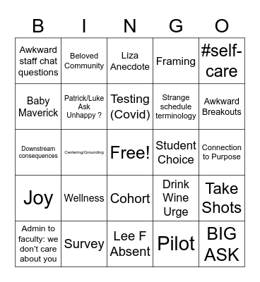 Staff Meeting Bingo Card