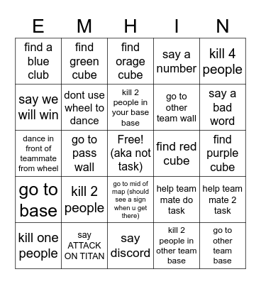 Task for war Bingo Card