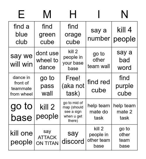 Task for war Bingo Card