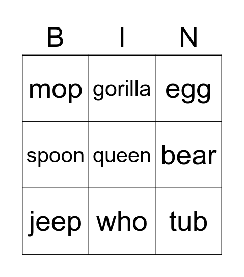 P1/1 Bingo, Week 3 Bingo Card