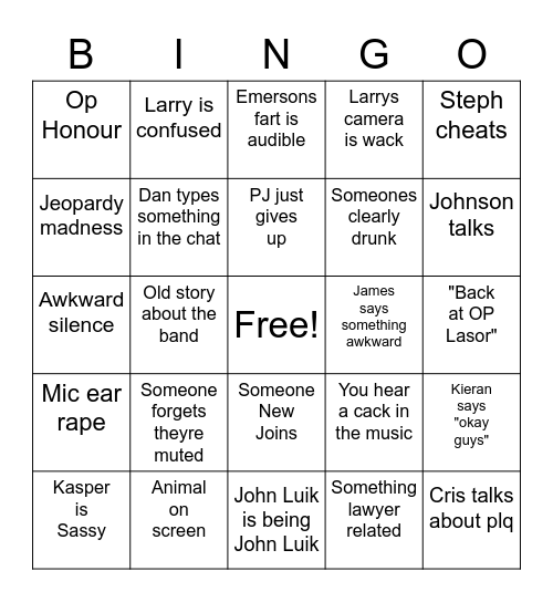 GGHG Crampus Bingo Card