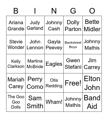 Who's Singing This Holiday Song Bingo Card