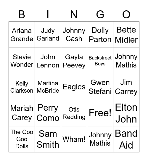 Who's Singing This Holiday Song Bingo Card