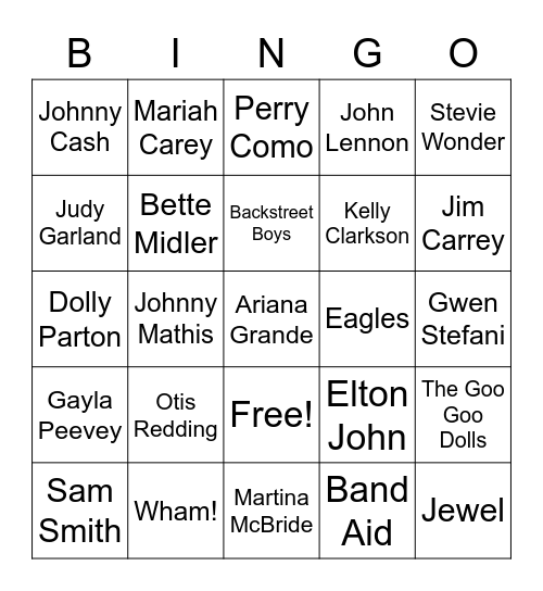 Who's Singing This Holiday Song Bingo Card