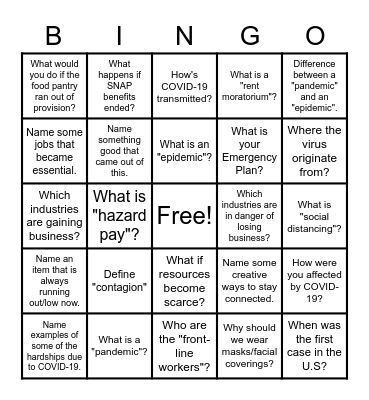 Contagion Movie Day Bingo Card
