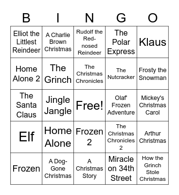 Holiday Movies Bingo 🎄🎅❄☃🎉 Bingo Card
