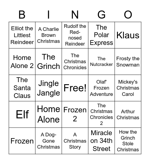 Holiday Movies Bingo 🎄🎅❄☃🎉 Bingo Card