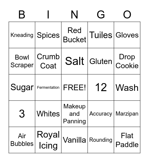 Baking Bingo Card