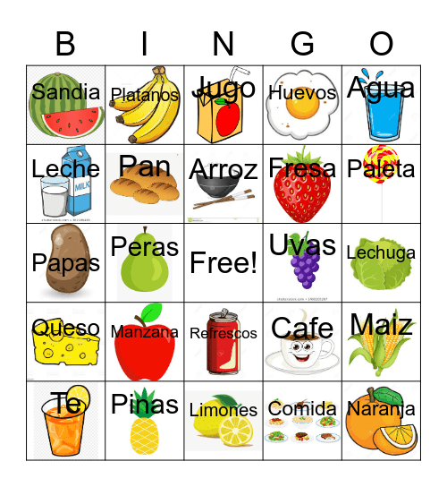 Comida Bingo Card