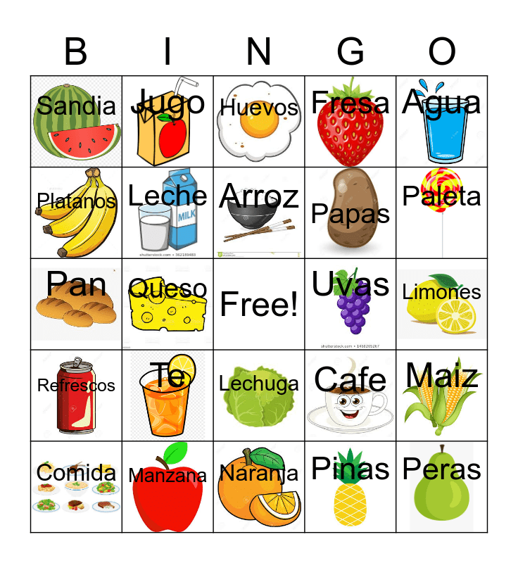 Comida Bingo Card