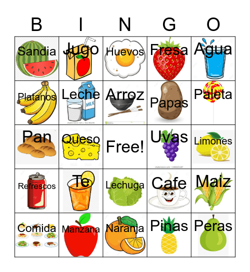 Comida Bingo Card