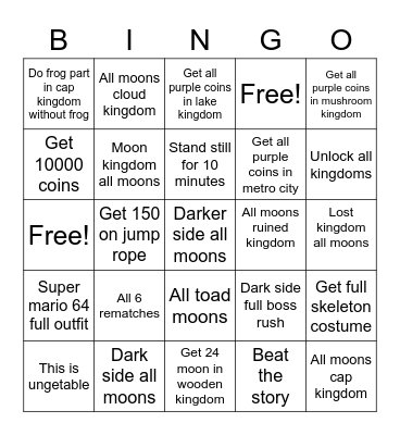 Super Mario odyssey Bingo Card