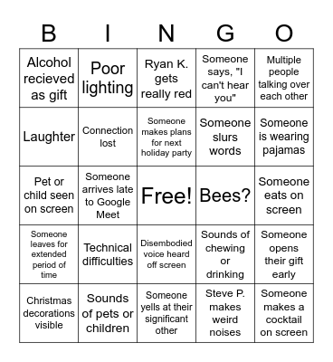 Virtual Christmas Party Bingo Card