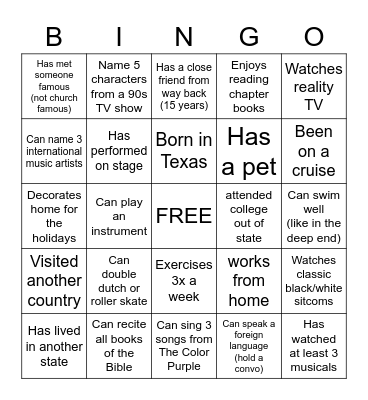 Get To Know You Bingo Card