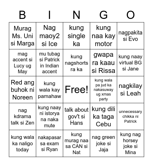 Untitled Bingo Card