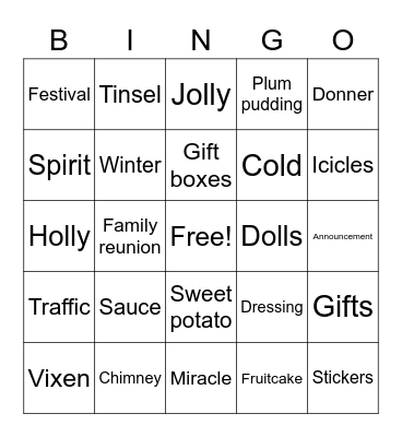 Christmas Words Bingo Card