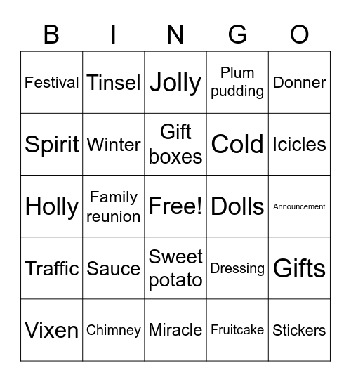 Christmas Words Bingo Card