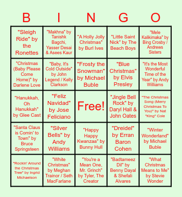 Virtual Holiday Music Bingo Card