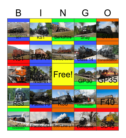 Railway Line Attractions that I want to visit someday Bingo Card